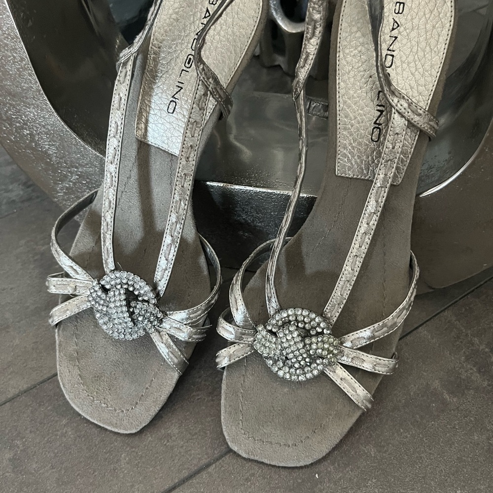 Silver Rhinestone Embellished Sandals Heels